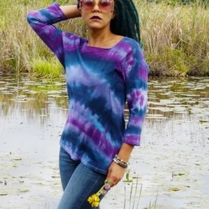 Small 3/4 Sleeve Top Tie Dye